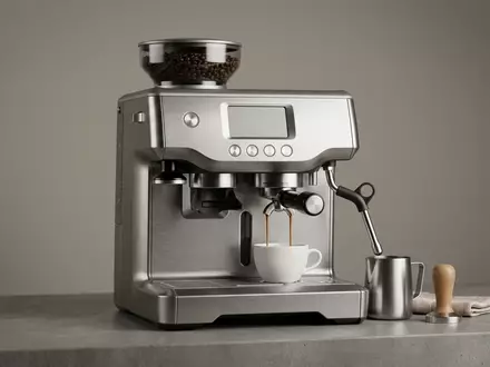 Fotorealistische Studioaufnahme von Espressomaschine zum Thema Sage Barista Express Impress, klare Lichtfuehrung - Foto: THN