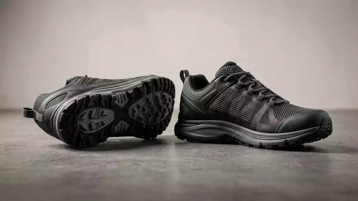 Fotorealistische Studioansicht von Traillaufschuhe in neutraler Produktdarstellung