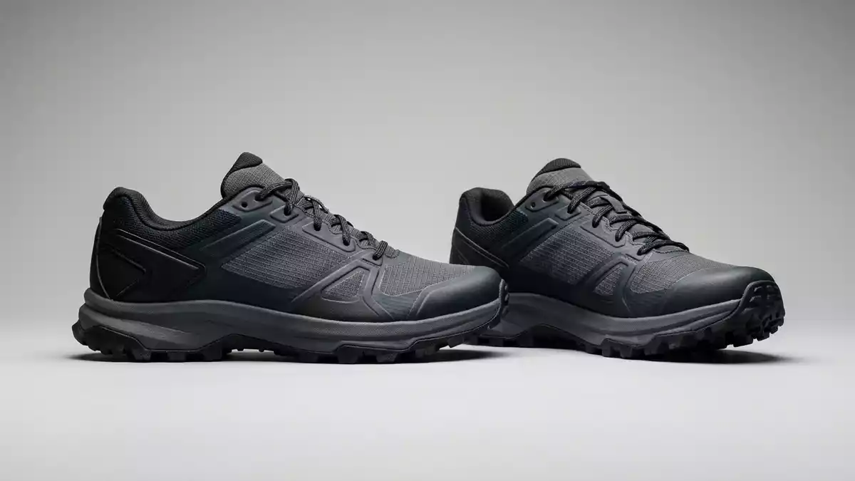 Fotorealistische Studioansicht von Traillaufschuhe in neutraler Produktdarstellung