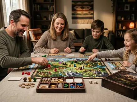 Fotorealistische Studioaufnahme von Brettspiel zum Thema Ticket to Ride, klare Lichtfuehrung, sachlich dargestellt - Foto: THN