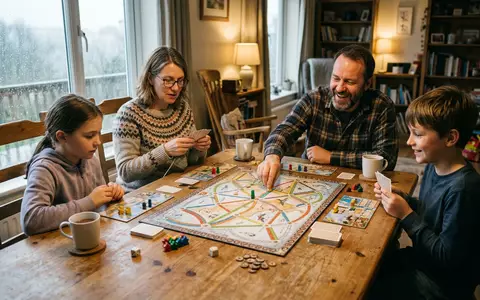 Fotorealistische Aufnahme von Brettspiel am Esstisch zum Thema Ticket to Ride, natuerliches Licht - Foto: THN