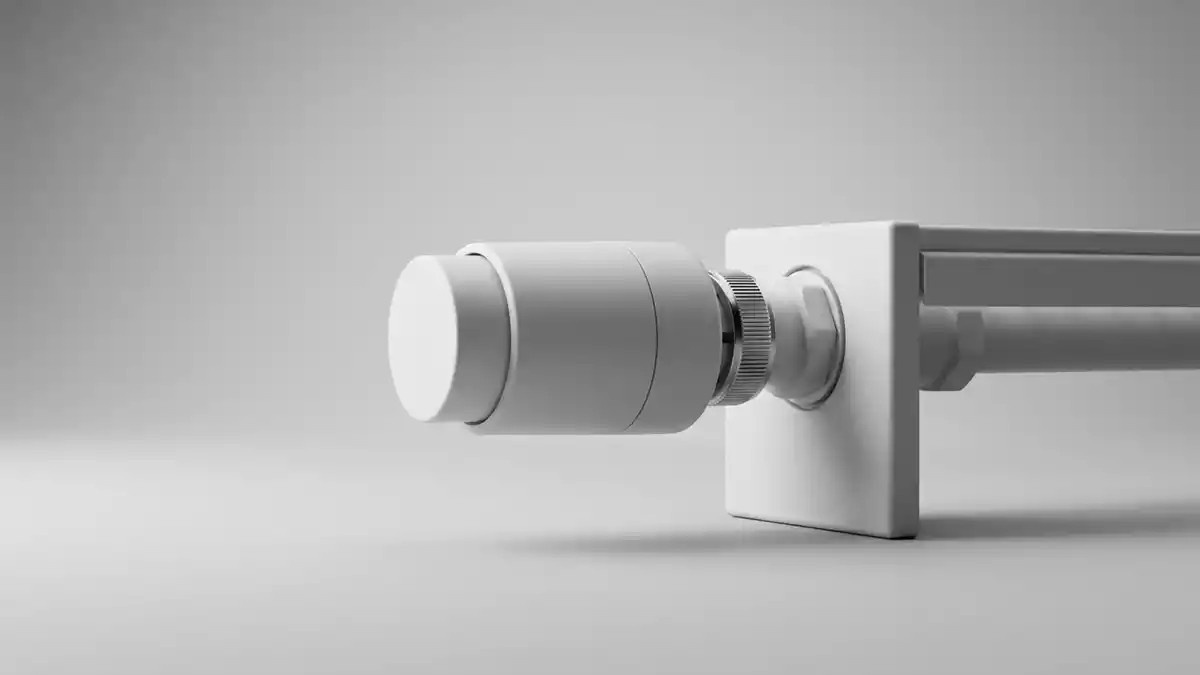 Fotorealistische Studioansicht von Heizkoerperthermostat in neutraler Produktdarstellung