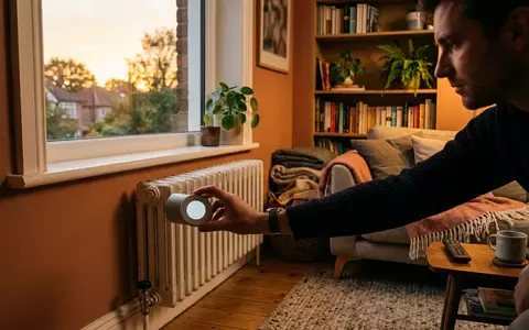 Fotorealistische Aufnahme von Heizkoerperthermostat zu Hause zum Thema Danfoss Ally Heizkörperthermostat Smart, warmes Abendlicht - Foto: THN