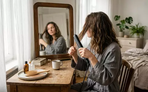Fotorealistische Aufnahme von Haarglaetter am Schminktisch zum Thema BaByliss ST395E Ceramic Glide, natuerliches Licht - Foto: THN