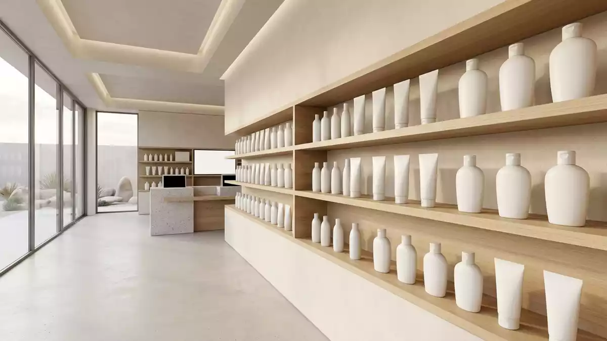 Architektur-Render im Sonnenpflege Boutique mit Sonnenschutz im Ausstellungsbereich