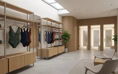 Architektur-Render im Bademode Boutique mit Badeanzug zum Thema Badgley Mischka Damen Badeanzug, neutrales Tageslicht - Foto: THN