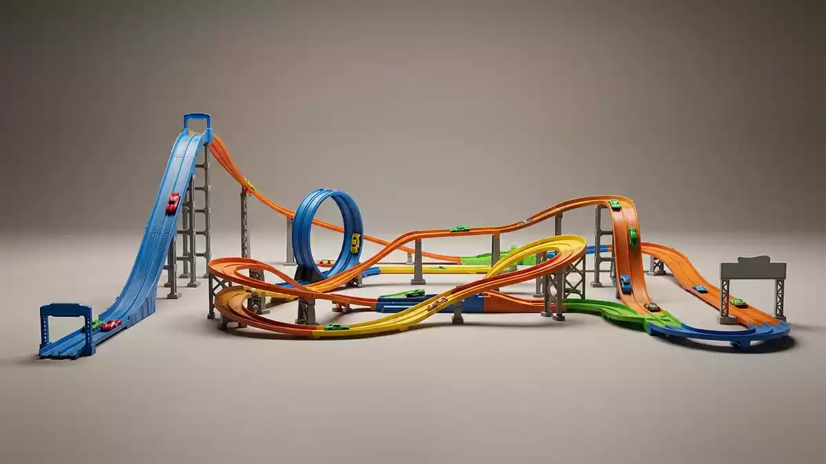 Fotorealistische Studioansicht von Spielzeugstrecke in neutraler Produktdarstellung