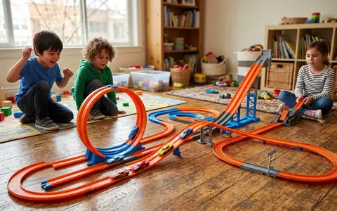 Fotorealistische Aufnahme von Spielzeugstrecke im Spielzimmer zum Thema Hot Wheels Mario Kart, natuerliches Licht - Foto: THN
