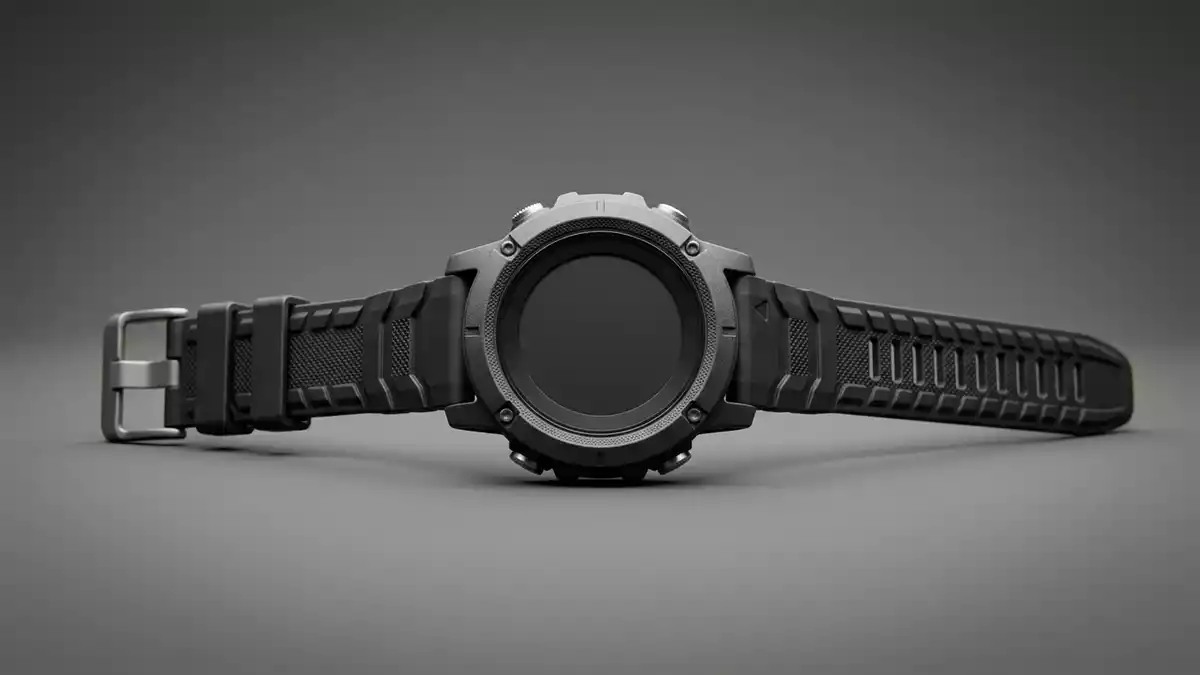 Fotorealistische Studioansicht von Outdooruhr in neutraler Produktdarstellung, neutral