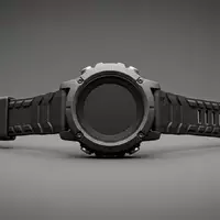 Fotorealistische Studioaufnahme von Outdooruhr zum Thema Garmin Instinct 3 Solar, klare Lichtfuehrung - Foto: THN