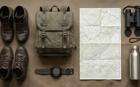 Flatlay-Arrangement rund um Outdooruhr zum Thema Garmin Instinct 3 Solar, weiches Oberlicht - Foto: THN