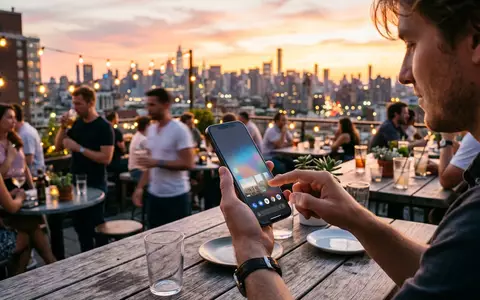 Fotorealistische Aufnahme von Smartphone auf der Dachterrasse zum Thema Xiaomi POCO X7 Pro, warmes Abendlicht - Foto: THN