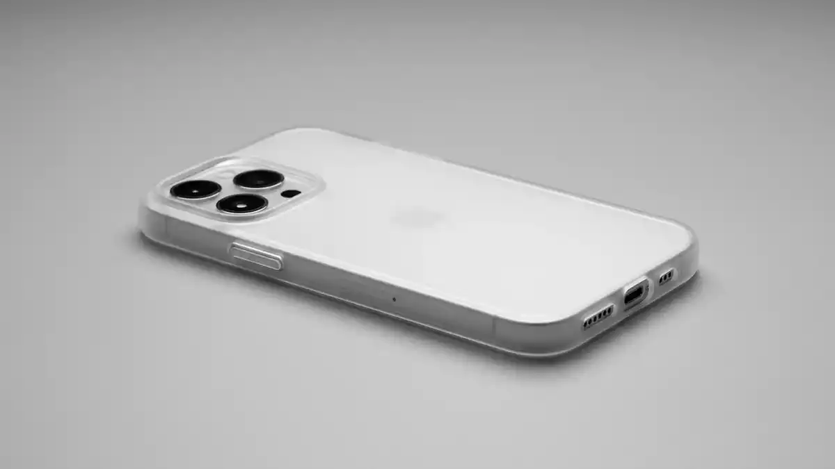 Fotorealistische Studioansicht von Smartphonehuelle in neutraler Produktdarstellung