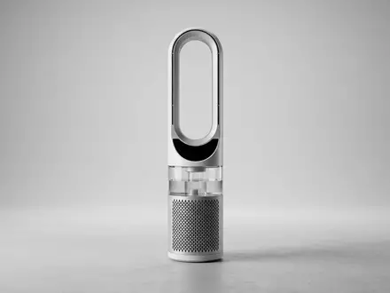 Fotorealistische Studioaufnahme von Luftreiniger zum Thema Dyson Purifier Humidify+Cool PH04, klare Lichtfuehrung - Foto: THN