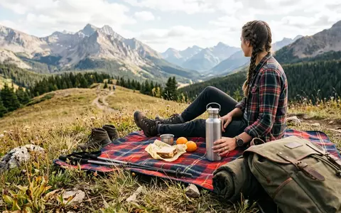 Fotorealistische Aufnahme von Trinkflasche beim Wandern zum Thema Contigo Ashland Chill 590ml, natuerliches Licht - Foto: THN