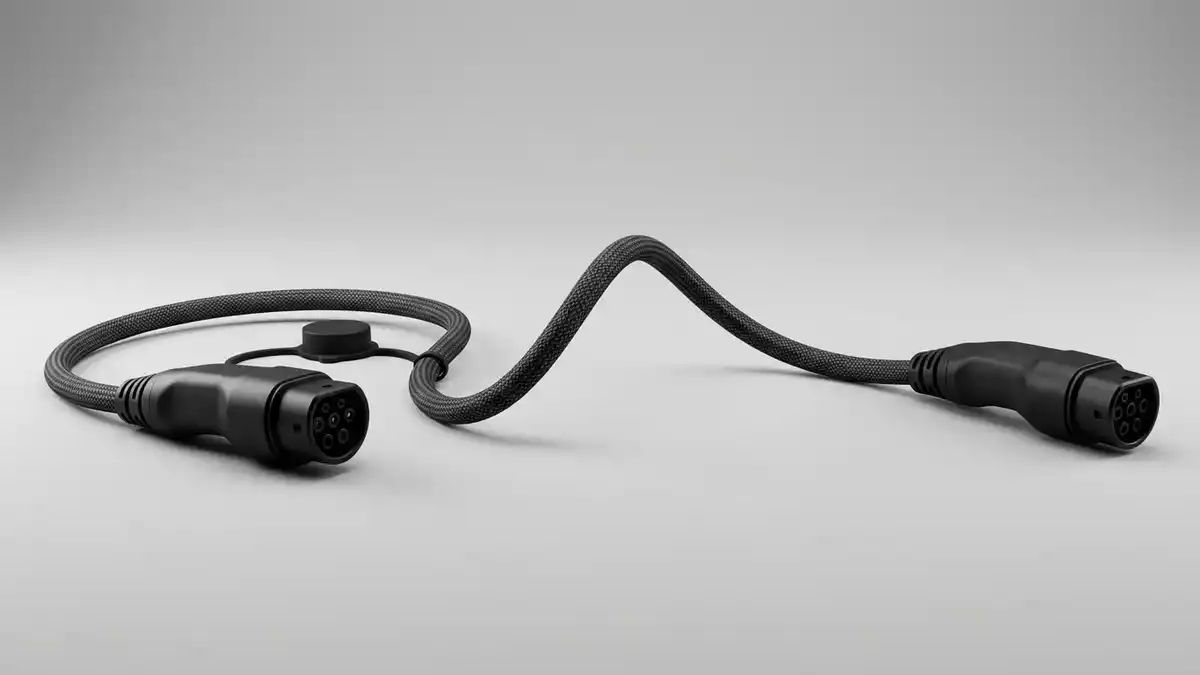 Fotorealistische Studioansicht von Autoladekabel in neutraler Produktdarstellung