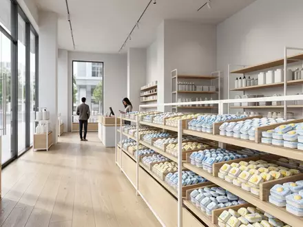 Architektur-Render im Haushaltswarengeschaeft mit Spuelmaschinentabs zum Thema Finish Quantum Spülmaschinentabs 80, neutrales Tageslicht - Foto: THN