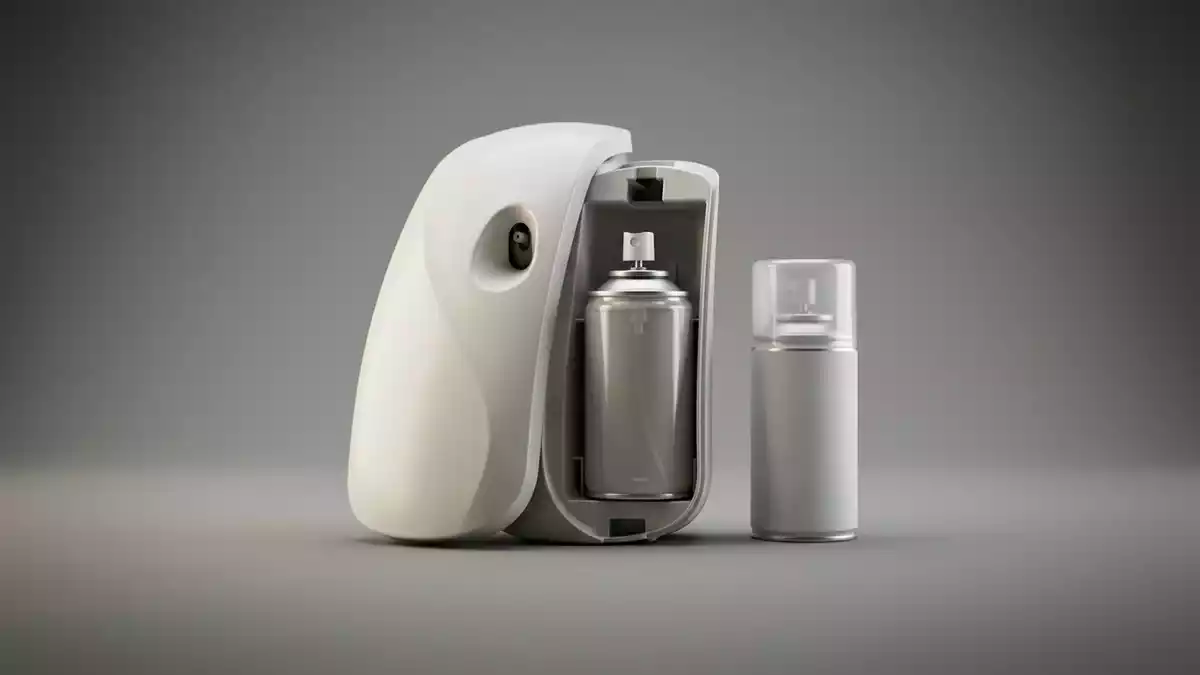 Fotorealistische Studioansicht von Duftspender in neutraler Produktdarstellung