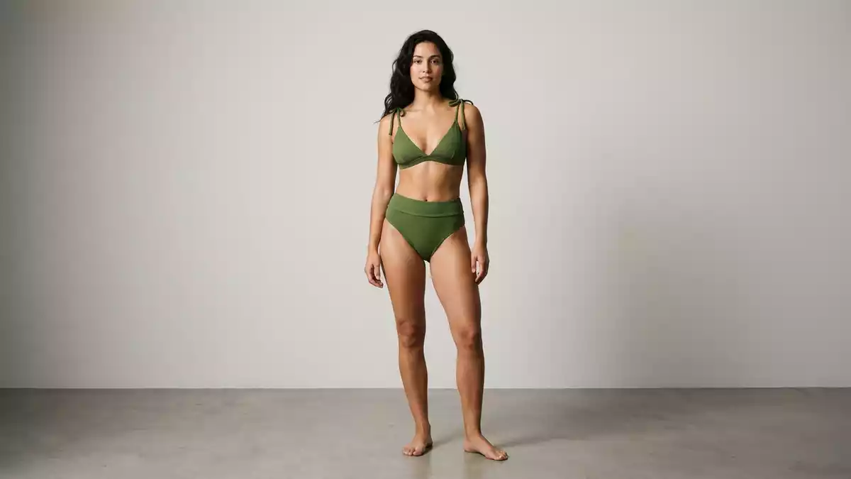 Fotorealistische Studioansicht von Bikini-Set in neutraler Produktdarstellung, neutral