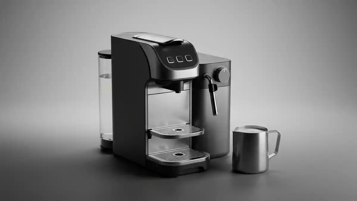 Fotorealistische Studioansicht von Kapselmaschine in neutraler Produktdarstellung