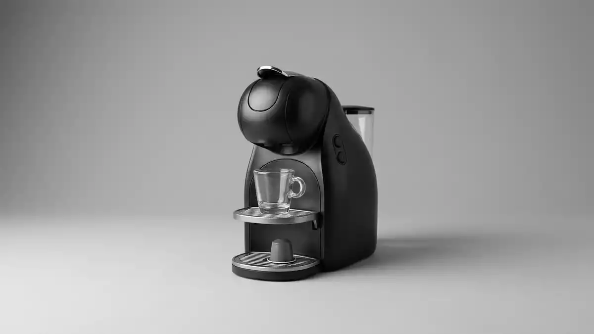 Fotorealistische Studioansicht von Kapselmaschine in neutraler Produktdarstellung