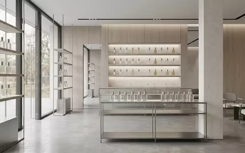 Architektur-Render im Parfuemerie mit Eau de Toilette zum Thema Hugo Boss Bottled Eau, neutrales Tageslicht - Foto: THN