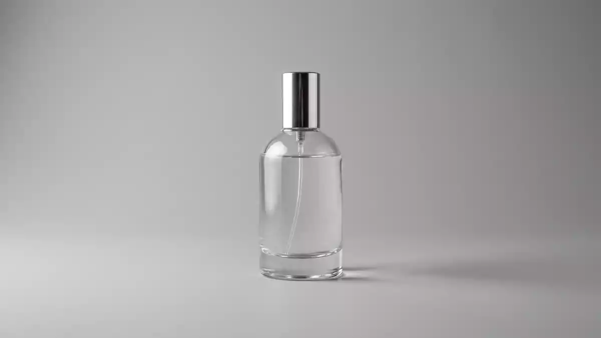 Fotorealistische Studioansicht von Eau de Parfum in neutraler Produktdarstellung