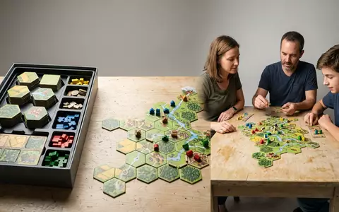 Fotorealistische Studioaufnahme von Strategiespiel zum Thema Kingdomino, klare Lichtfuehrung, sachlich dargestellt, markenneutral - Foto: THN