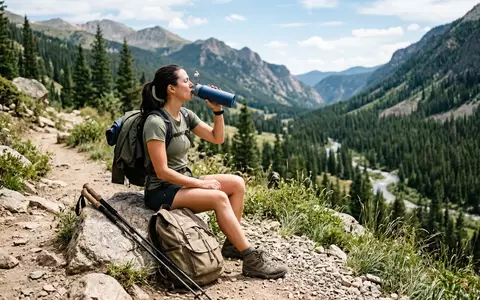Fotorealistische Aufnahme von Trinkflasche beim Wandern zum Thema Quechua 500ml Fast Opening, natuerliches Licht - Foto: THN