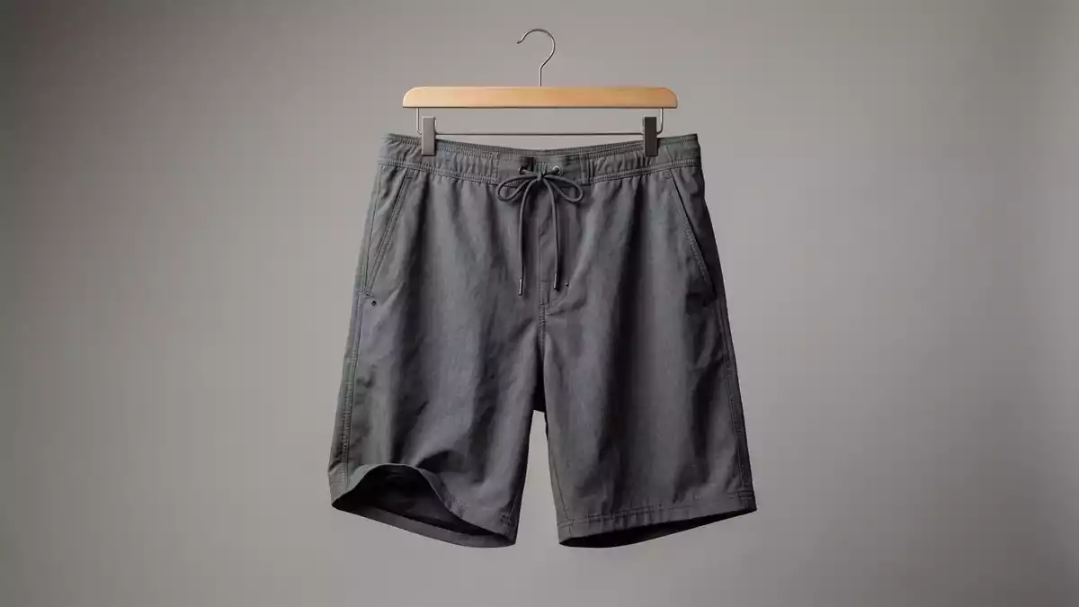 Fotorealistische Studioansicht von Badeshorts in neutraler Produktdarstellung, neutral