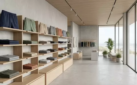 Architektur-Render im Bademodengeschaeft mit Badeshorts zum Thema Quiksilver Herren Badeshorts Surfsilk, neutrales Tageslicht - Foto: THN