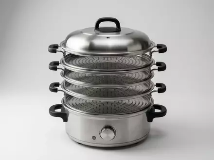 Fotorealistische Studioaufnahme von Dampfgaraufsatz zum Thema Thermomix TM6 Zubehör Varoma, klare Lichtfuehrung - Foto: THN