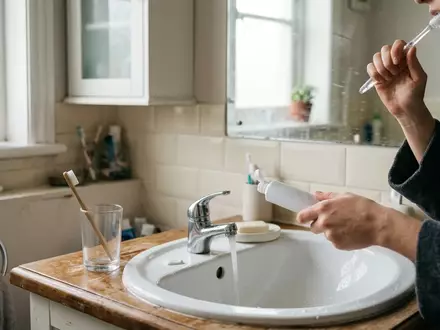 Fotorealistische Aufnahme von Zahnpasta im Badezimmer zum Thema Oral-B 3D White Zahnpasta, natuerliches Licht - Foto: THN