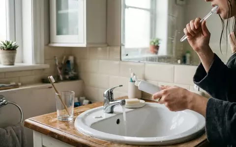 Fotorealistische Aufnahme von Zahnpasta im Badezimmer zum Thema Oral-B 3D White Zahnpasta, natuerliches Licht - Foto: THN