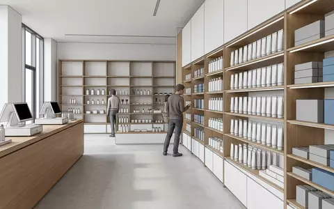Architektur-Render im Drogerie mit Zahnpasta zum Thema Oral-B 3D White Zahnpasta, neutrales Tageslicht - Foto: THN