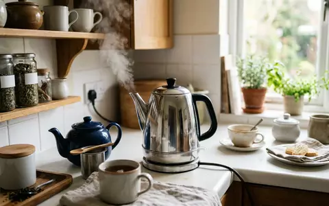 Fotorealistische Aufnahme von Wasserkocher in der Kueche zum Thema Smeg KLF04 50s Style, natuerliches Licht - Foto: THN
