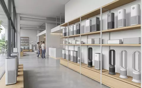 Architektur-Render im Hausgeraetegeschaeft mit Luftreiniger zum Thema Dyson Purifier Hot+Cool HP1, neutrales Tageslicht - Foto: THN