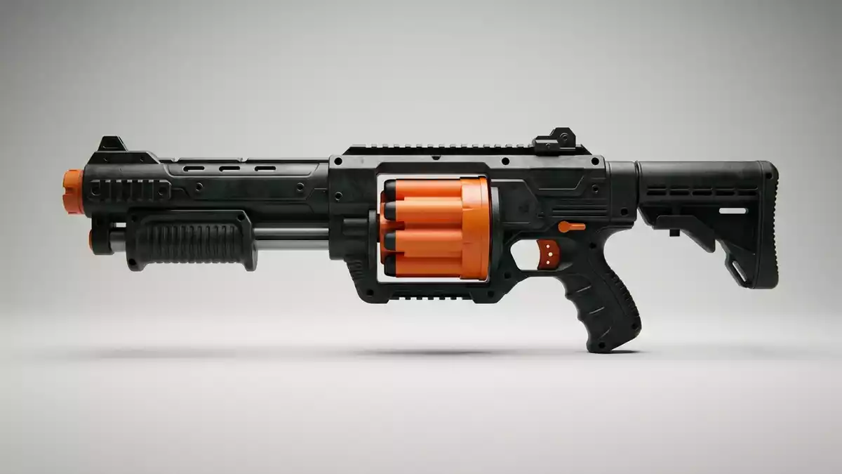 Fotorealistische Studioansicht von Schaumstoffblaster in neutraler Produktdarstellung
