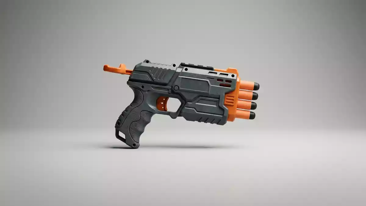 Fotorealistische Studioansicht von Schaumstoffblaster in neutraler Produktdarstellung
