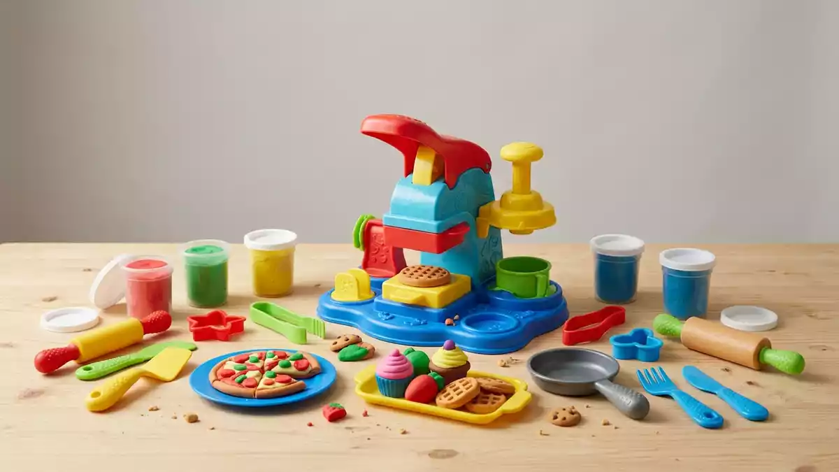 Fotorealistische Studioansicht von Knetset in neutraler Produktdarstellung, neutral
