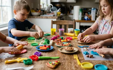 Fotorealistische Aufnahme von Knetset am Kuechentisch zum Thema Play-Doh Küchenmaschinen-Set Knete, natuerliches Licht - Foto: THN