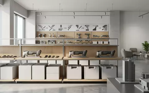 Architektur-Render im Werkzeugladen mit Akku Multifunktionswerkzeug zum Thema DeWalt DCS355D2 18V XR, neutrales Tageslicht - Foto: THN