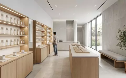 Architektur-Render im Parfuemerie mit Parfuem zum Thema Dior Miss Dior Blooming, neutrales Tageslicht - Foto: THN