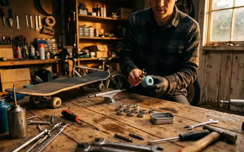 Fotorealistische Aufnahme von Skateboard Kugellager in der Garage zum Thema Bones Reds Skateboard Kugellager - Foto: THN