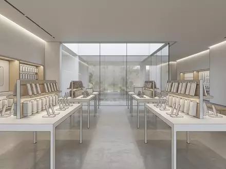 Architektur-Render im Elektronikfachgeschaeft mit Displayschutzglas zum Thema amFilm OneTouch Panzerglas iPhone, neutrales Tageslicht - Foto: THN