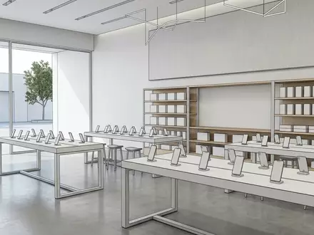 Architektur-Render im Elektronikfachgeschaeft mit Displayschutzglas zum Thema amFilm OneTouch Panzerglas Samsung, neutrales Tageslicht - Foto: THN