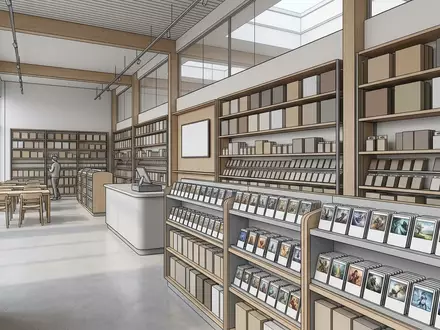 Architektur-Render im Spielefachgeschaeft mit Kartenspiel zum Thema Phase 10, neutrales Tageslicht, sachlich dargestellt - Foto: THN
