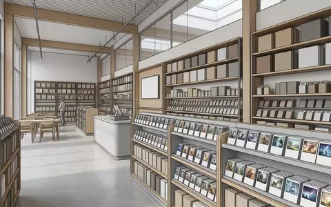 Architektur-Render im Spielefachgeschaeft mit Kartenspiel zum Thema Phase 10, neutrales Tageslicht, sachlich dargestellt - Foto: THN