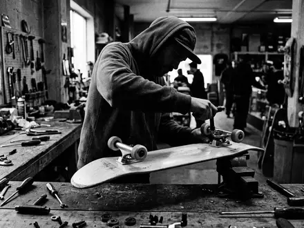 Schwarzweiss-Reportage mit Skateboard zum Thema Santa Cruz Screaming Hand, hoher Kontrast, sachlich dargestellt - Foto: THN
