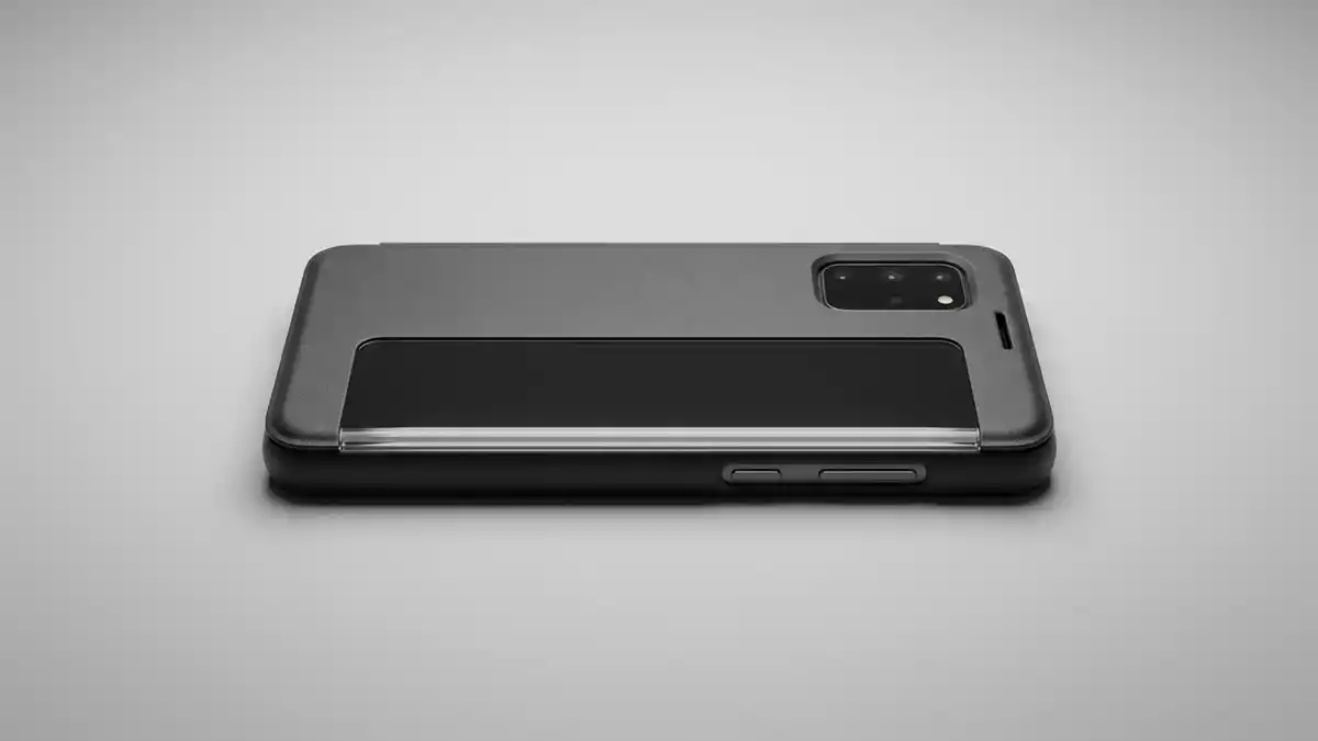 Fotorealistische Studioansicht von Smartphonehuelle in neutraler Produktdarstellung
